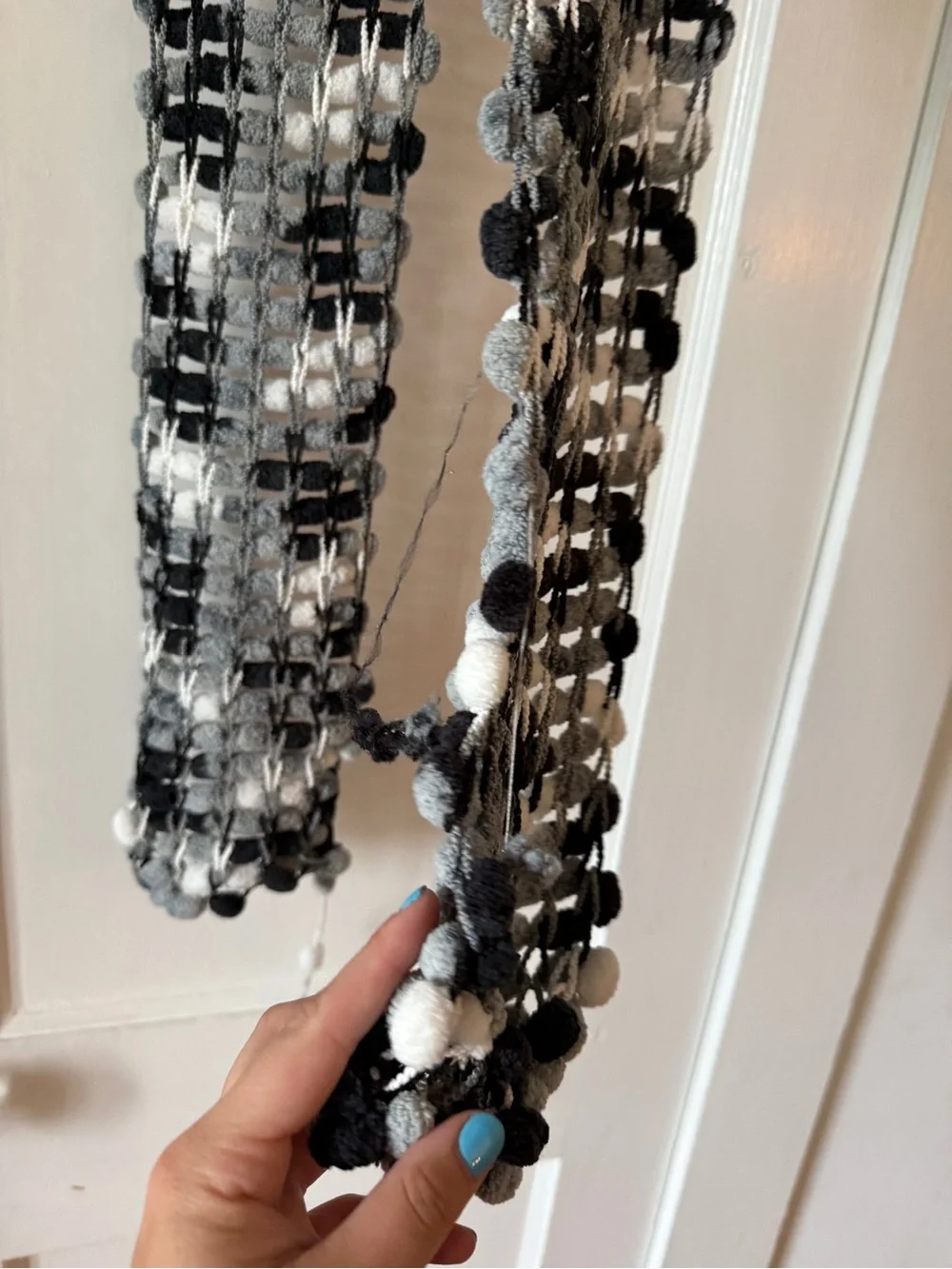Handcrafted Black & Gray Pom Knit Scarf - Unbranded